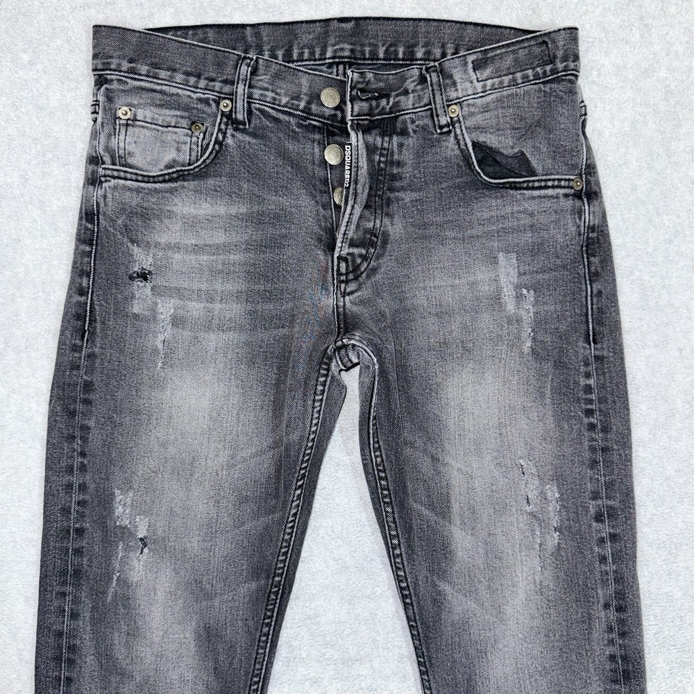 DSQUARED2 Icon Slim Jeans Mens 44‎ 30x32 Faded Black Distressed Selvedge Italy - Picture 2 of 10